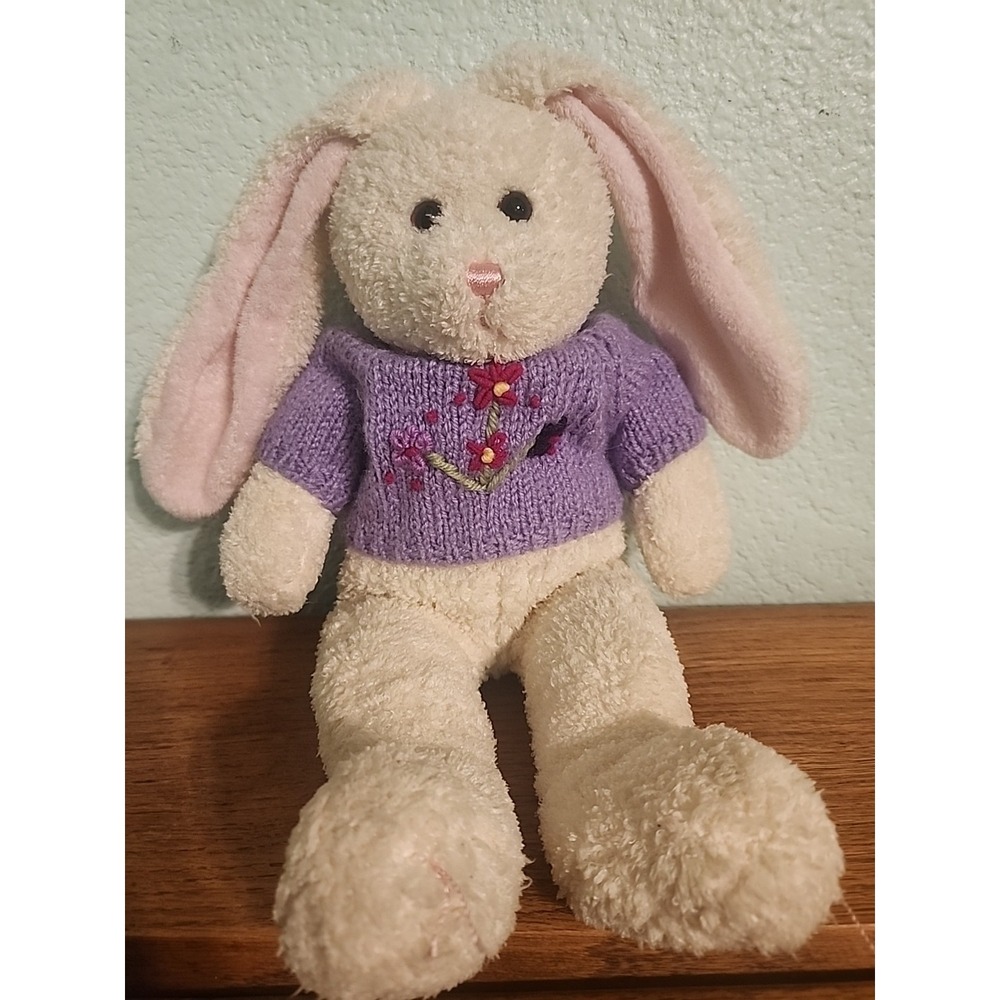 Friendzies 2001 Target Plush Easter Bunny‎ 15" With Purple Cable Knit Sweater